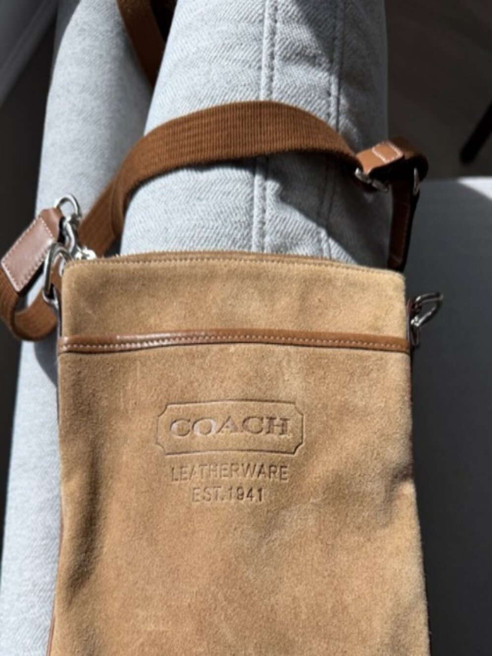 Coach Taupe Suede Crossbody Messenger Bag | Y2K | Unisex